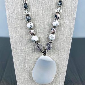 Unisex Grey and White Genuine Stone Necklace
